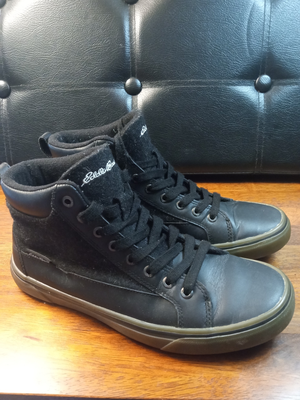 Eddie Bauer Men’s Black High-Top Sneakers with Olive Sole